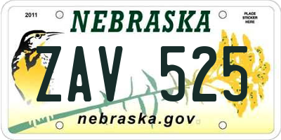 NE license plate ZAV525