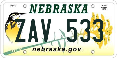 NE license plate ZAV533