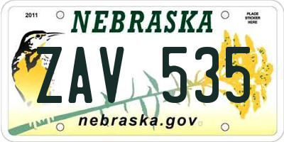 NE license plate ZAV535