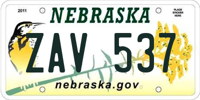 NE license plate ZAV537