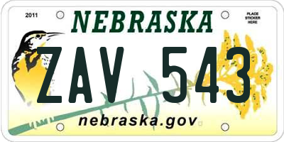 NE license plate ZAV543