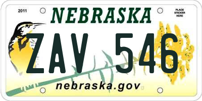NE license plate ZAV546