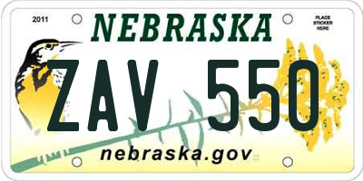 NE license plate ZAV550