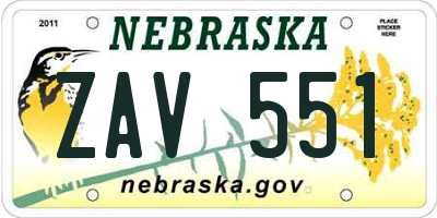 NE license plate ZAV551