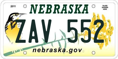 NE license plate ZAV552