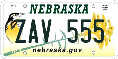NE license plate ZAV555