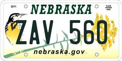 NE license plate ZAV560