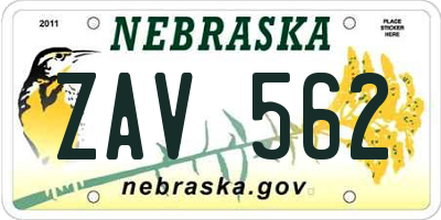 NE license plate ZAV562