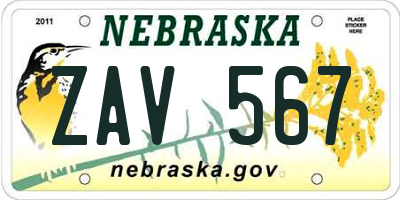 NE license plate ZAV567