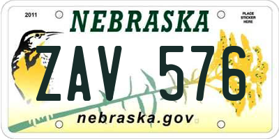 NE license plate ZAV576