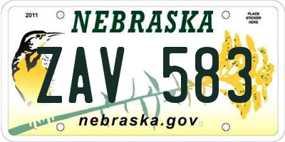 NE license plate ZAV583
