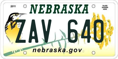 NE license plate ZAV640