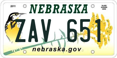 NE license plate ZAV651