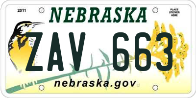 NE license plate ZAV663