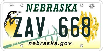 NE license plate ZAV668