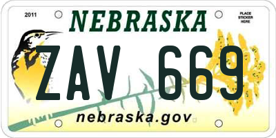 NE license plate ZAV669