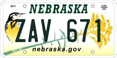 NE license plate ZAV671