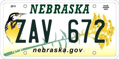 NE license plate ZAV672