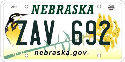 NE license plate ZAV692