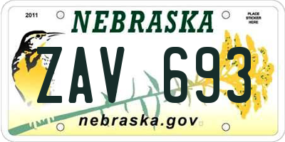 NE license plate ZAV693
