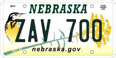 NE license plate ZAV700
