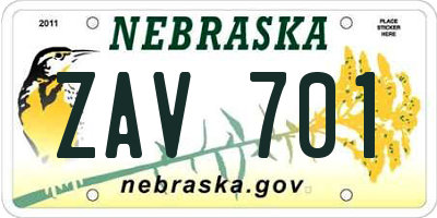 NE license plate ZAV701