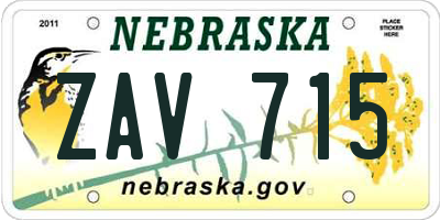 NE license plate ZAV715