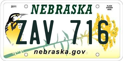 NE license plate ZAV716