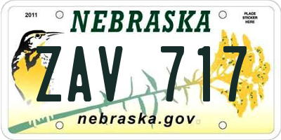 NE license plate ZAV717
