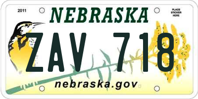 NE license plate ZAV718