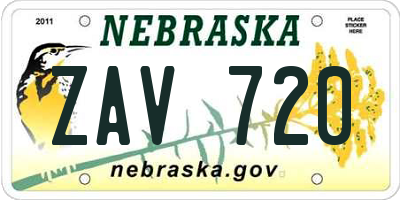 NE license plate ZAV720