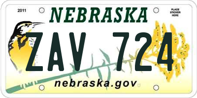 NE license plate ZAV724