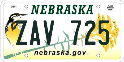 NE license plate ZAV725