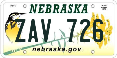 NE license plate ZAV726