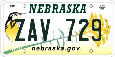 NE license plate ZAV729