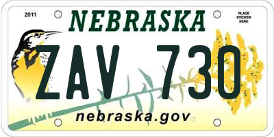 NE license plate ZAV730