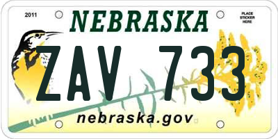 NE license plate ZAV733