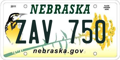 NE license plate ZAV750