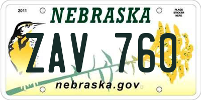 NE license plate ZAV760