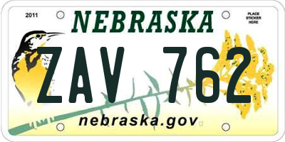 NE license plate ZAV762
