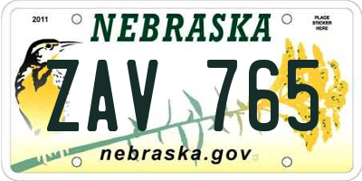 NE license plate ZAV765