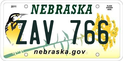 NE license plate ZAV766