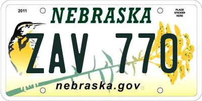 NE license plate ZAV770