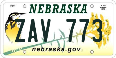 NE license plate ZAV773