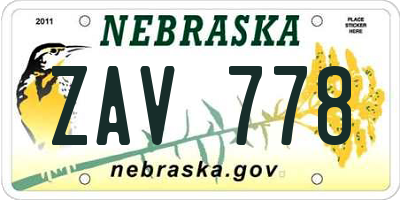 NE license plate ZAV778