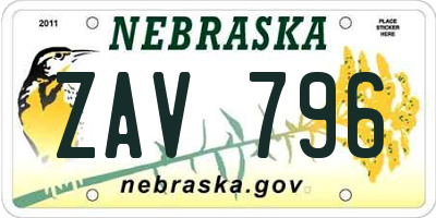 NE license plate ZAV796
