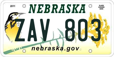 NE license plate ZAV803