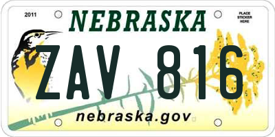 NE license plate ZAV816