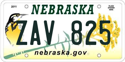 NE license plate ZAV825