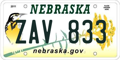 NE license plate ZAV833